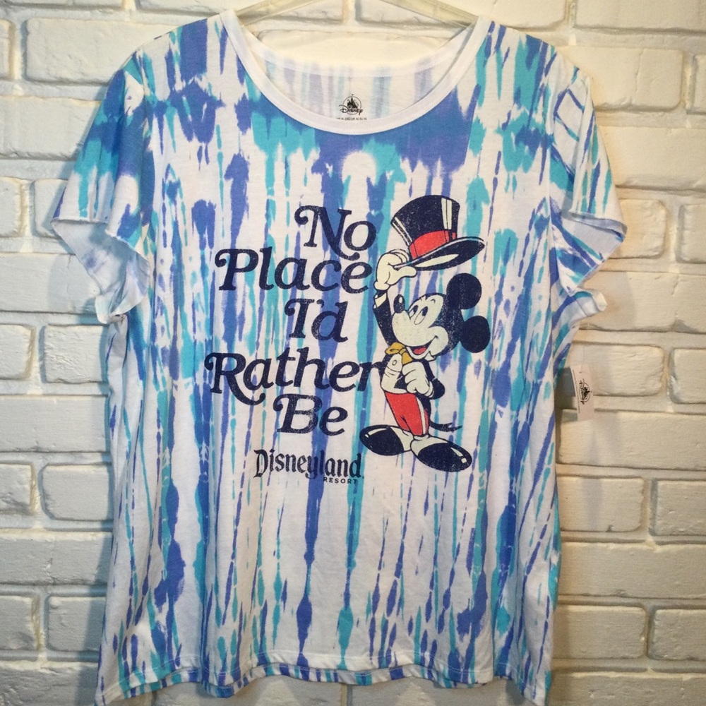 Disney Size XL No Place I'd Rather Be T-Shirt Mickey Mouse Tie Dye Top Hat Vacay